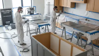 Professional cabinet painting in Dallas TX kitchen by expert house painters for durable finish