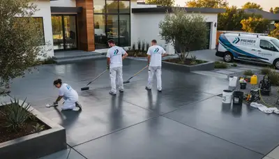 Professional concrete staining on residential patio in Dallas, TX by expert house painters