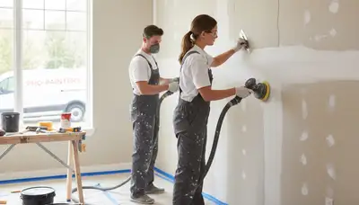 Professional drywall repair by house painters in Dallas, TX fixing cracks and wall damage