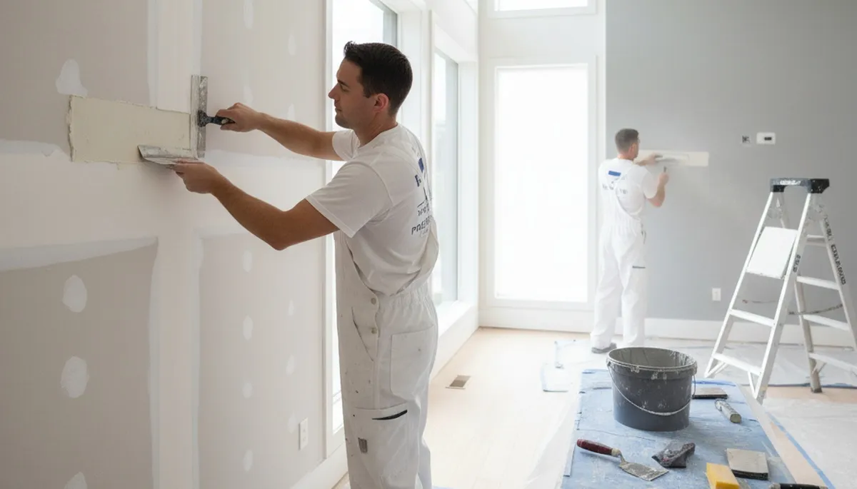 Professional drywall repair by house painters in Dallas, TX fixing wall cracks and surface damage