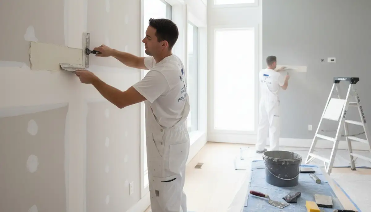 Professional drywall repair by house painters in Dallas, TX fixing wall cracks and surface damage