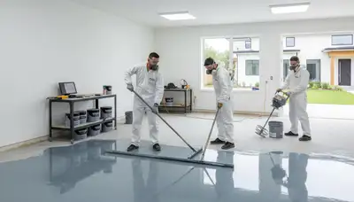 Professional epoxy floor coating installation in Dallas, TX garage by expert house painters