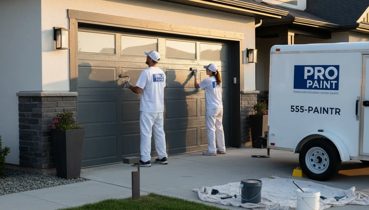Professional garage door painting in Dallas TX by expert house painters restoring curb appeal