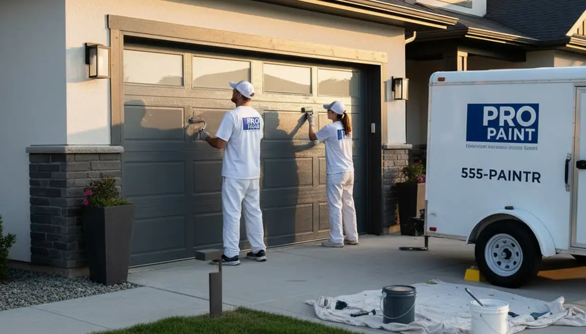 Professional garage door painting in Dallas TX by expert house painters restoring curb appeal