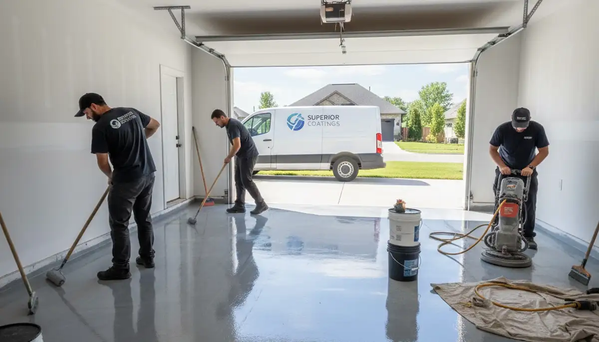 Professional garage floor epoxy coating in Dallas TX providing durable, oil-resistant finish