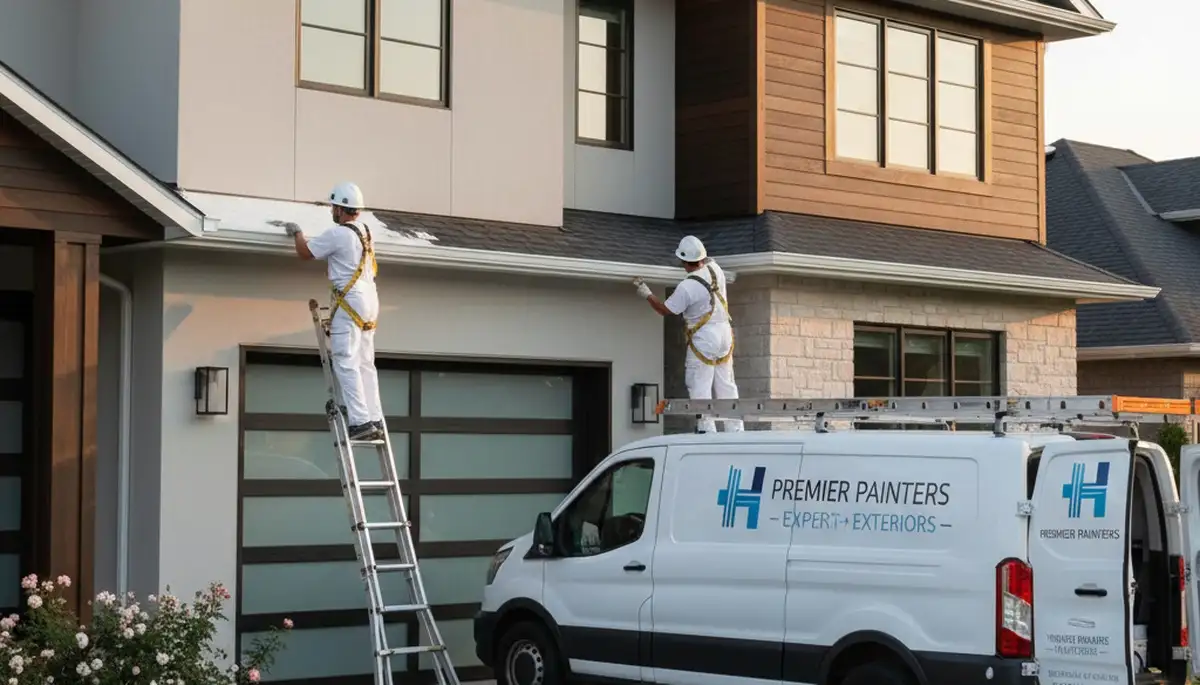 Professional gutter painting on a Dallas TX home exterior by local house painters