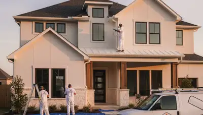 Professional house painters in Dallas TX applying fresh exterior paint to a modern home façade