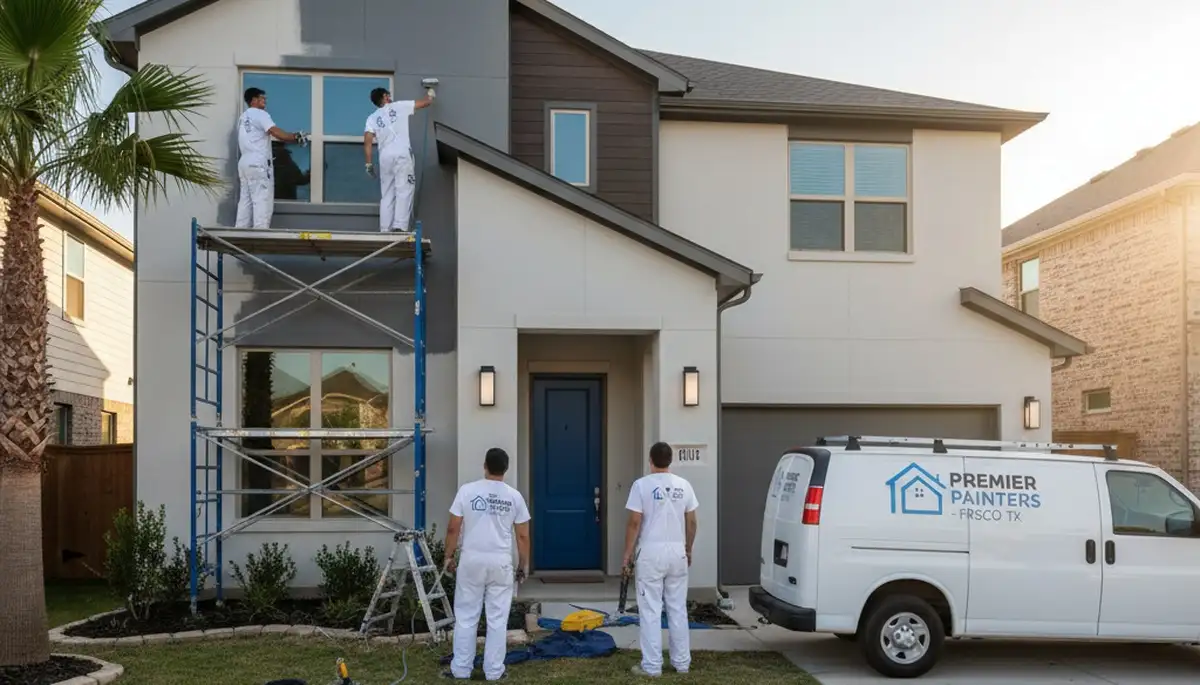 Professional house painters working on residential exterior in Dallas, TX