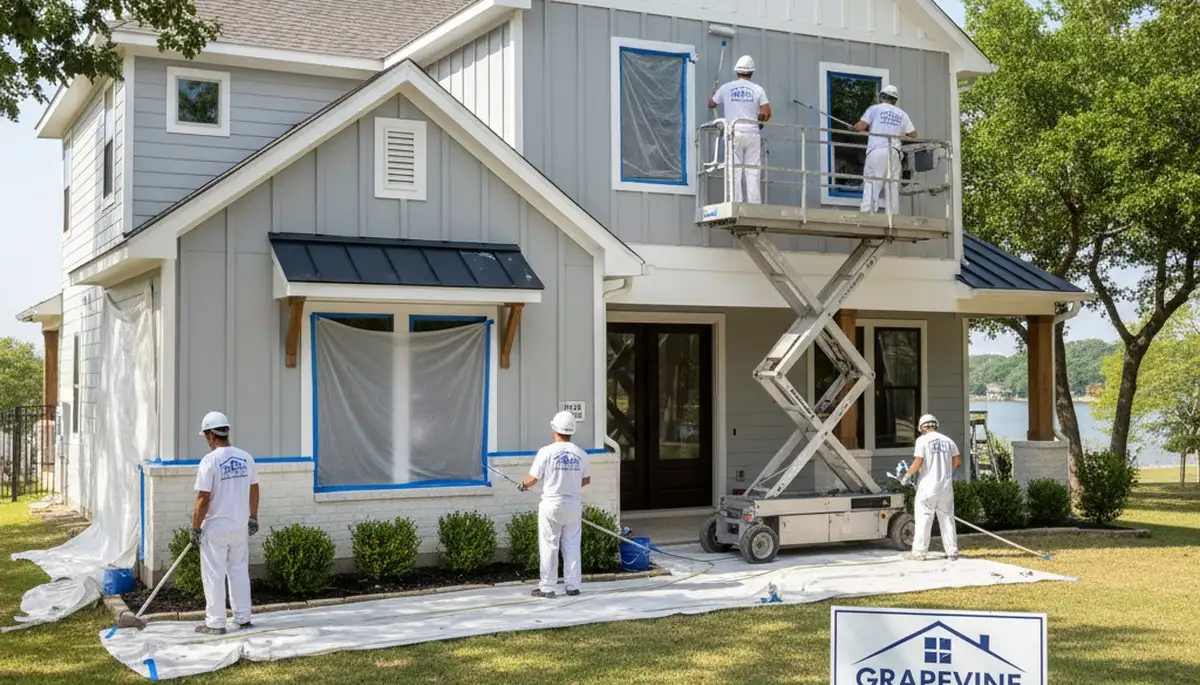 Professional house painters in Dallas TX applying fresh exterior paint to a residential home