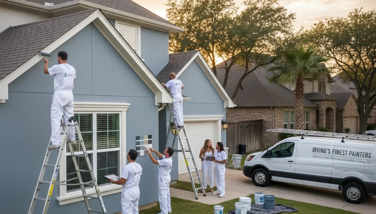 House painters in Dallas, TX painting a home exterior with professional brushwork