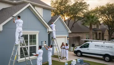House painters in Dallas, TX painting a home exterior with professional brushwork