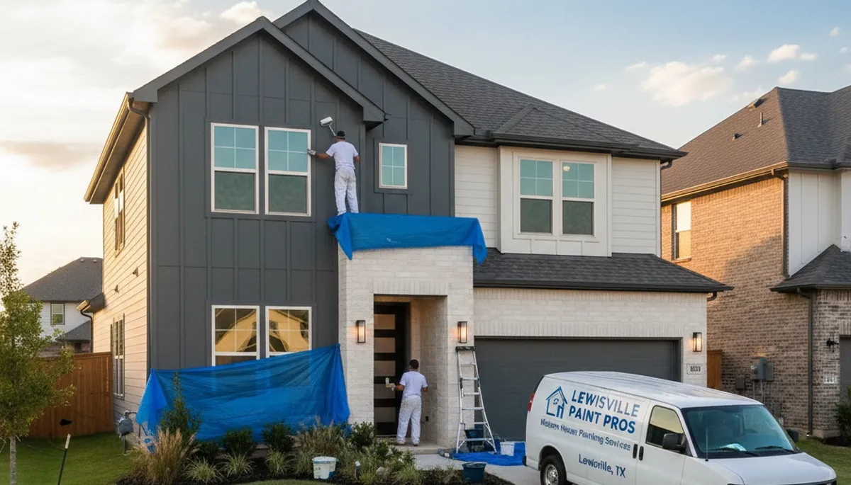 Professional residential house painters working in Dallas, TX exterior painting project