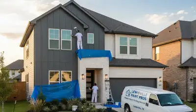 Professional residential house painters working in Dallas, TX exterior painting project