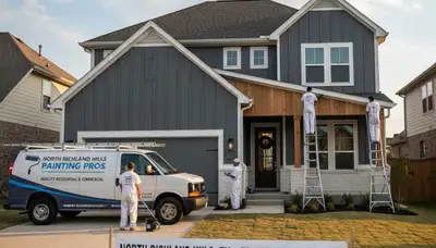 Professional house painters working on exterior home repaint in Dallas, TX