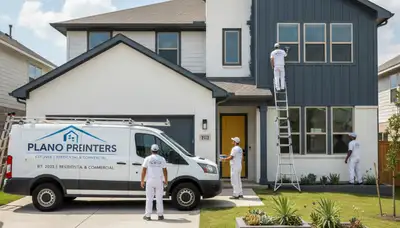 Professional house painters in Dallas TX applying exterior paint to a residential home