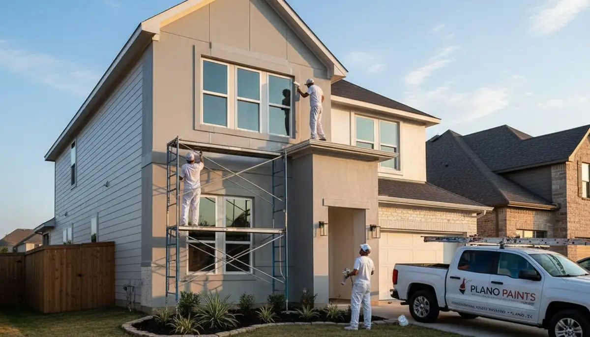 Professional house painters working on residential exterior in Dallas, TX
