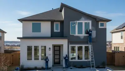 Professional house painters working on exterior home repaint in Dallas, TX