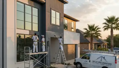 Professional house painters working on residential exterior in Dallas, TX