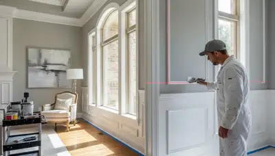 Interior trim painting with crisp edges highlighting Dallas, TX home details by expert house painters