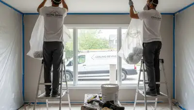 Professional popcorn ceiling removal by expert house painters in Dallas, TX homes