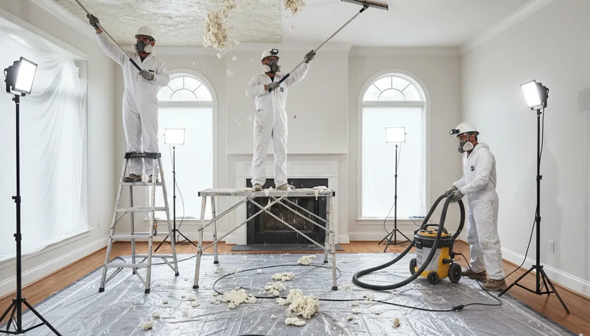 Professional popcorn ceiling removal in Dallas TX home by expert house painters