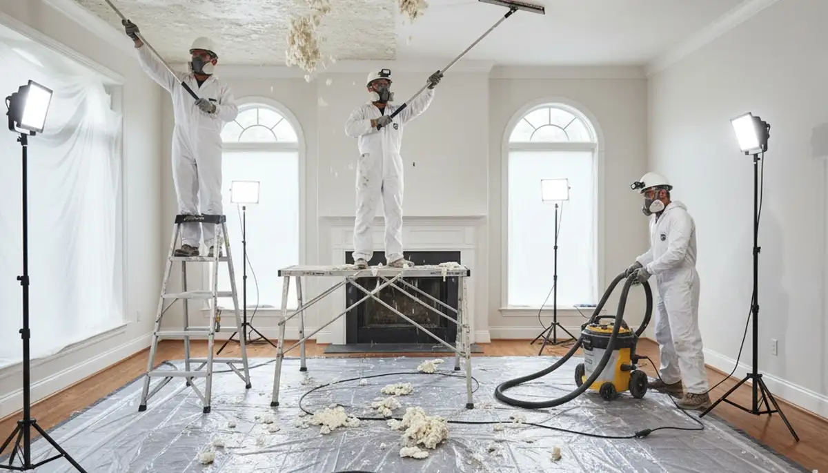 Professional popcorn ceiling removal in Dallas TX home by expert house painters