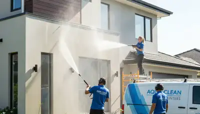 Professional pressure cleaning driveway in Dallas TX by expert house painters removing dirt and mold