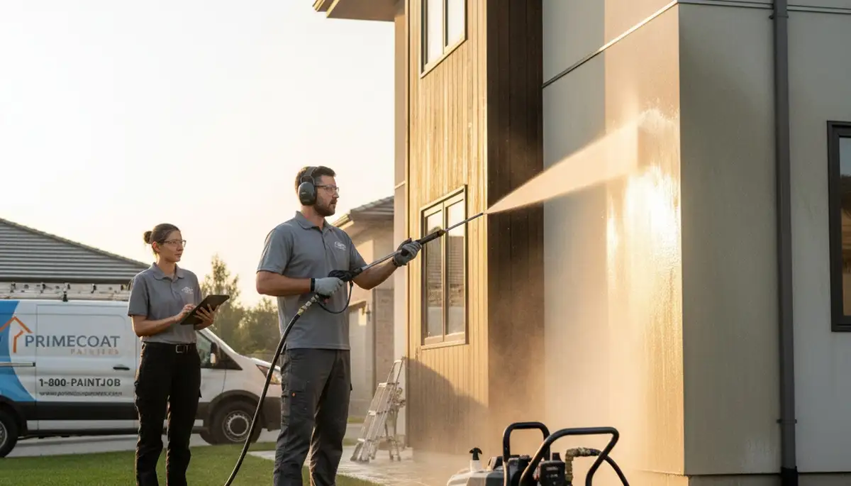 Professional pressure cleaning driveway in Dallas TX by expert house painters removing dirt and mold