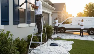 Professional shutter painting on Dallas TX home exterior by expert house painters