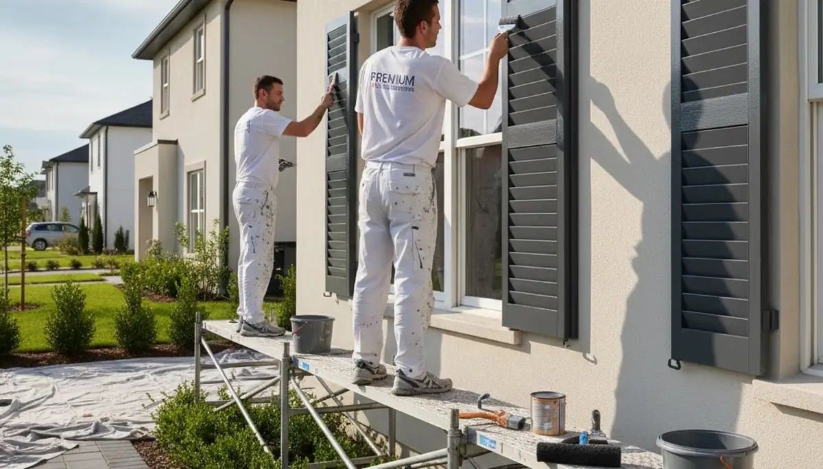 Professional shutter painting on a Dallas, TX home exterior by expert house painters