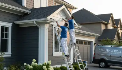 Professional trim and fascia painting on Dallas TX home exterior by expert house painters