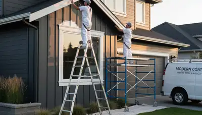 Professional trim and fascia painting on a Dallas TX home exterior by skilled house painters