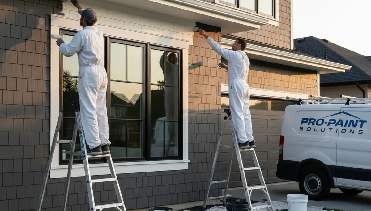 Professional trim and fascia painting on Dallas TX home exterior by expert house painters