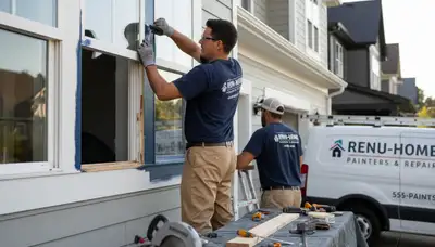 Professional wood rot repair on Dallas, TX home exterior by expert house painters restoring damaged trim